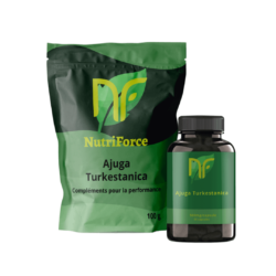 foto della bustina di turkesterone sotto forma di polvere di Ajuga Turkestanica o di capsule non costose è un complemento alimentare per la muscolatura